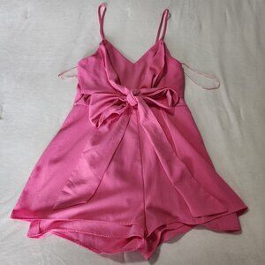 🎀 Blue Blush Pink Bow Front Romper | Size Small